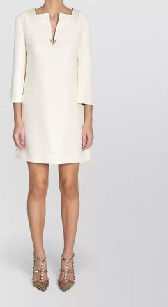 Valentino Garavani silk virgin wool kaftan neck 3/4 sleeve knee-length dress