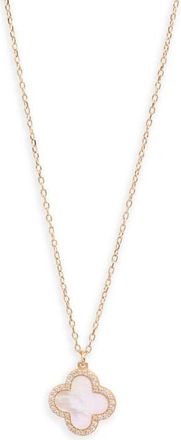 Argento Vivo Pav&eacute; Crystal & Mother Of Pearl Clover Pendant Necklace in Gold at Nordstrom