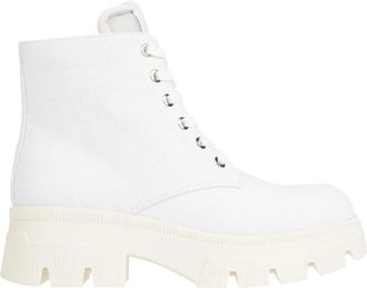 Calvin Klein Jeans Enkellaarsjes - Dames - Veterlaarzen - Wit - 40 EU - Katoen - Schoenen