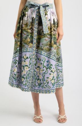 Farm Rio Countryside Landscape Midi Skirt in Green at Nordstrom, Size X-Small