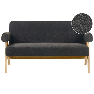 Beliani Beliani - Sof&aacute; 2 Plazas Retro Sal&oacute;n Tapizado De Boucl&eacute; Patas De Madera Negro Y Marr&oacute;n Claro Tamre
