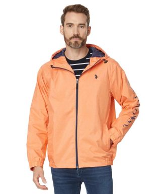 U.S.Polo Association U. S. Polo Assn. USPA Signature Windbreaker Jacket Mens Orange Full Zip FROG723