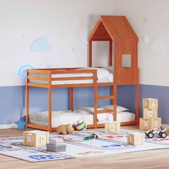 vidaXL Cama Litera Con Techo Madera Maciza Pino Marr&oacute;n 90x200 Cm Vidaxl