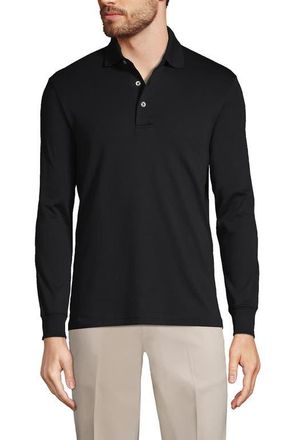 Lands End Long Sleeve Cotton Supima Polo Shirt in Black at Nordstrom, Size Xx-Large