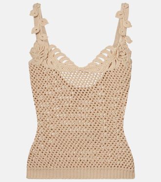Elie Saab Crochet floral-applique cotton-blend top
