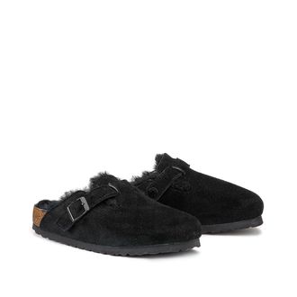 Birkenstock Boston Sherling gevoerde klompen in su&egrave;de leer