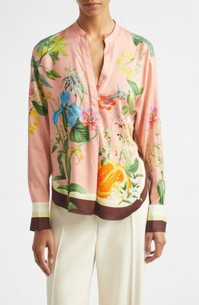 Reiss Milos Floral Scarf Print Top in Pink at Nordstrom, Size 12