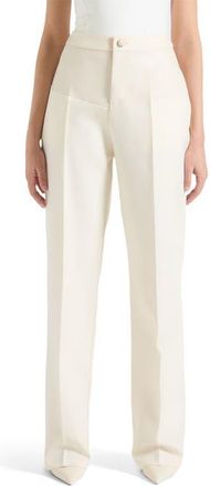 Mani&egrave;re De Voir Blanche Leather Panel Tailored Trousers in Cream at Nordstrom, Size 12