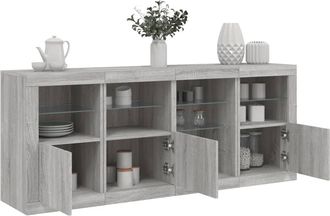 vidaXL Aparador Con Luces Led Gris Sonoma 164x37x67 Cm Vidaxl