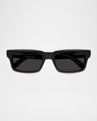 Balenciaga Men & apos;s Acetate and Nylon Bridge-Logo Rectangle Sunglasses