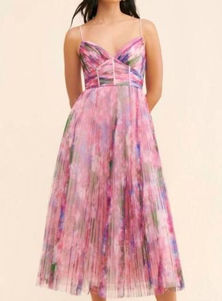 Monique Lhuillier Womens Madison Tylle Midi Dress In Waterlily Floral