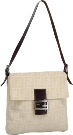 Fendi Zucchino Beige Canvas Shoulder Bag (Pre-Owned)