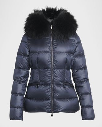 Moncler Boed Hooded Shearling-Trimmed Short Down Jacket