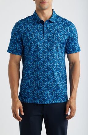 Bugatchi Vincent OoohCotton Leaf Print Polo in Night Blue at Nordstrom, Size Xxx-Large