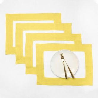 Solino Home Linen Placemats - Contempo, 14 x 19 in Sunshine Yellow And White at Nordstrom, Size Medium
