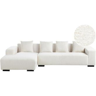 Beliani Sof&aacute; Esquinero En Forma De L Con Cojines 4 Plazas De Boucl&eacute; Blanco Derecho Lungo
