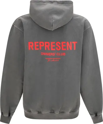 Represent Mens Owners Club Hoodie Washed Black Cotton Sweatshirts Sweater