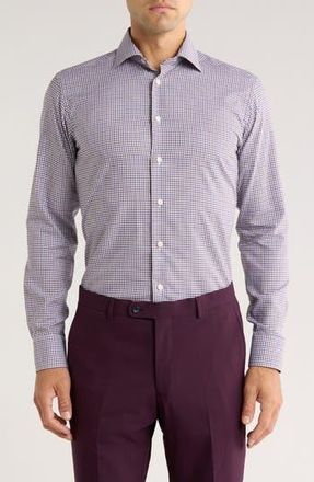 Eton Micro Check Slim Fit Dress Shirt in Medium Brown at Nordstrom Rack, Size 15