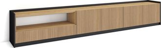 Skraut Home Skraut Home - Mueble Tv, Televisi&oacute;n, Muebles De Sal&oacute;n, Almacenaje, 310x37x50cm, Para Tv Hasta 80, Con Almacenamiento, Estilo Moderno, Roble Y Negro