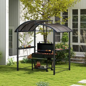 OUTSUNNY Outdoor Grill BBQ Gazebo 2 Shelves & Poles for Hanging Tools Great Ventilation in Dark Grey