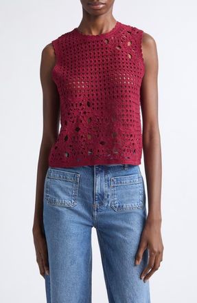 Frame Denim The Postcard Open Stitch Cotton Tank in Garnet at Nordstrom, Size X-Small