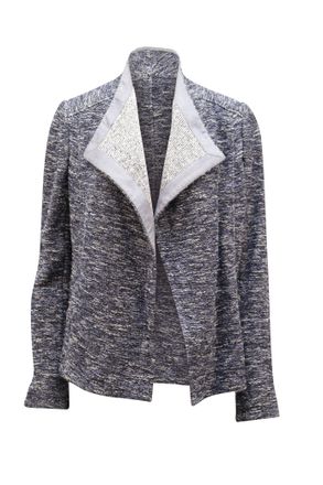 Vince Tweed Texture Open Drape Jacket in Blue Cotton