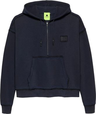 New Amsterdam Surf Association Oversized Cropped Hoodie met Halve Rits - Heren - Hoodies - Blauw - M - Katoen - Hoodies & sweatvesten