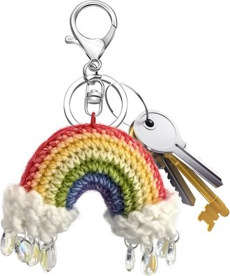 Generic Rainbow Crochet Bag Pendant - 2.76 Inch Handmade Keychain Purse Charm for Keys, Wallets, Backpacks, Travel, Craft Lovers, Teachers, Kids, Teens, Adult