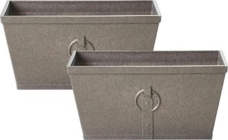 Beliani Conjunto De 2 Macetas De Mezcla De Arcilla Gris 60 X 30 Cm Exterior Poria