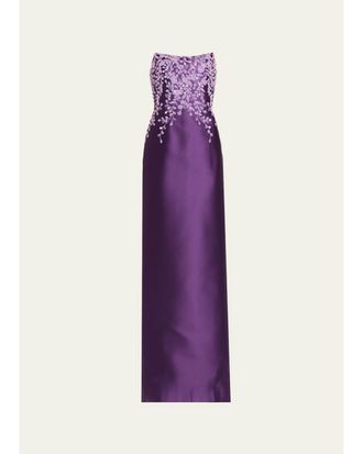 Pamella Roland Beaded Strapless Silk Column Gown
