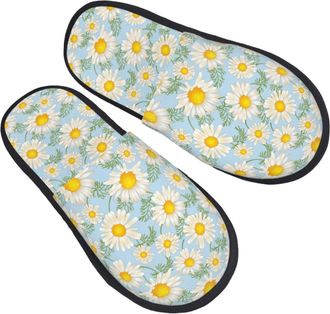 Generic Plush Slippers Daisies Flowers Reusable House Slippers Breathable House Shoes For Indoor Home Holiday L