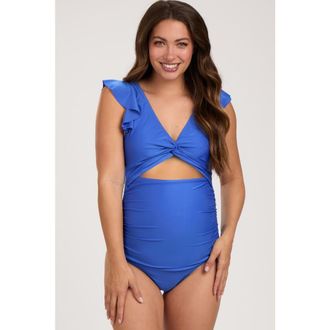 Pinkblush Cutout Flutter One Piece Swimsuit in Royal Blue at Nordstrom, Size Medium