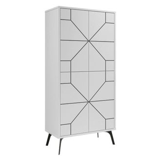 Dmora Armario Multiuso Grande Bussola, Percheros, 3 Estantes, Puertas Abatibles, 63x136h Cm Blanco