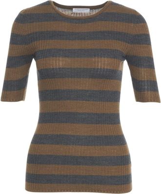 Majestic Filatures Slim-Fit Ribbed Knit T-Shirt With Half-Length Sleeves