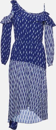 Sandro Blue Printed Crepe Cold Shoulder Kemila Dress