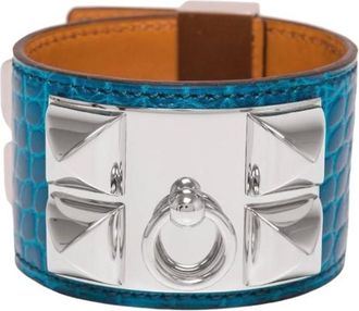 Herm&egrave;s Herm&egrave;s Matte Alligator collier de Chien bracelet Bleu Izmir with Palladium Hardware Size S