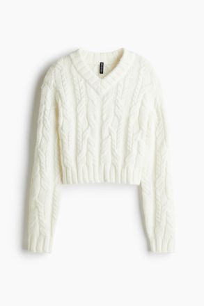 H&M V-Pullover in Zopfstrick - Cremefarben