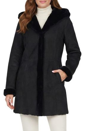Gorski Merino Shearling Hooded Coat in Black at Nordstrom, Size X-Large