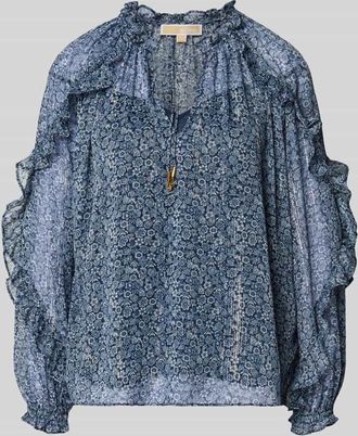 Michael Kors Blusenshirt mit R&uuml;schen und Serafino-Kragen in Marine, Gr&ouml;&szlig;e XL