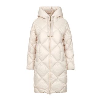 Max Mara Jassen, Dames, Beige, S, Leer, Diamond Gewatteerde Donsjas