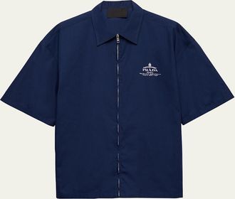 Prada Mens Poplin Archive Logo Full-Zip Shirt