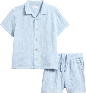 Next Kids Double Cloth Cotton Button-Up Shirt & Shorts Set in Blue at Nordstrom, Size 12-18M