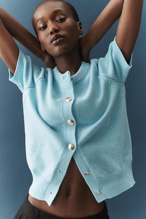 Maeve Short-Sleeve Crew-Neck Cardigan Sweater
