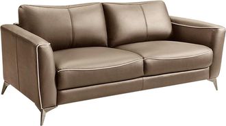 Vente-Unique Sof&aacute; de 3 plazas de piel marr&oacute;n con ribete beige BATUCO