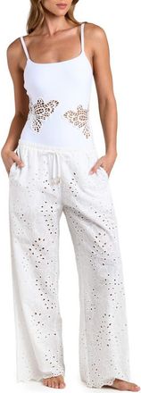 L'agence Monstera Eyelet Cove Cover-Up Pants in White at Nordstrom, Size X-Large