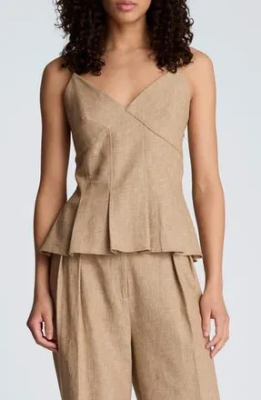 Kenneth Cole Pleat Hem Linen Blend Camisole in Mesa Taup/melange at Nordstrom Rack, Size 12