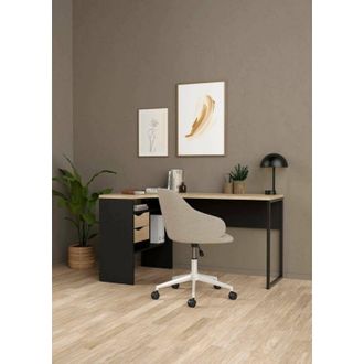 Dmora Dmora - Escritorio Moire, Escritorio Multiusos, Mesa De Oficina Para Pc, El Plan De Trabajo, 145x81 H77 Cm, Negro Y Roble