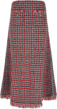 Self Portrait Frayed Knit Midi Rok - Dames - Midirokken - Veelkleurig - S - Katoen - Rokken