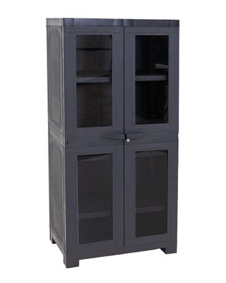 Sunnydaze Lockable Storage Cabinet With 3 Adjustable Shelves & 4 Windows