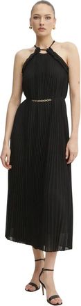 Twinset Lange Geplooide Georgette Jurk met Riem - Dames - Casual kleedjes - Zwart - XS - Polyester - Kleedjes